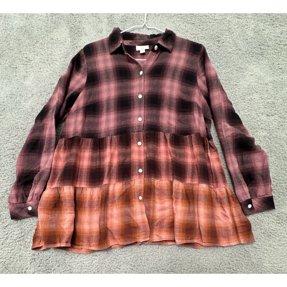 J.Jill‎ Flannel Top Womens Small Button Down Artsy Boho Shirt